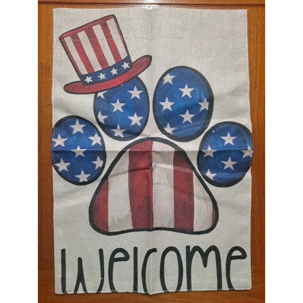 NEW Home & Garden 1pc Double Sided Garden Flags 12x18 Dog Paw Red White Blue USA